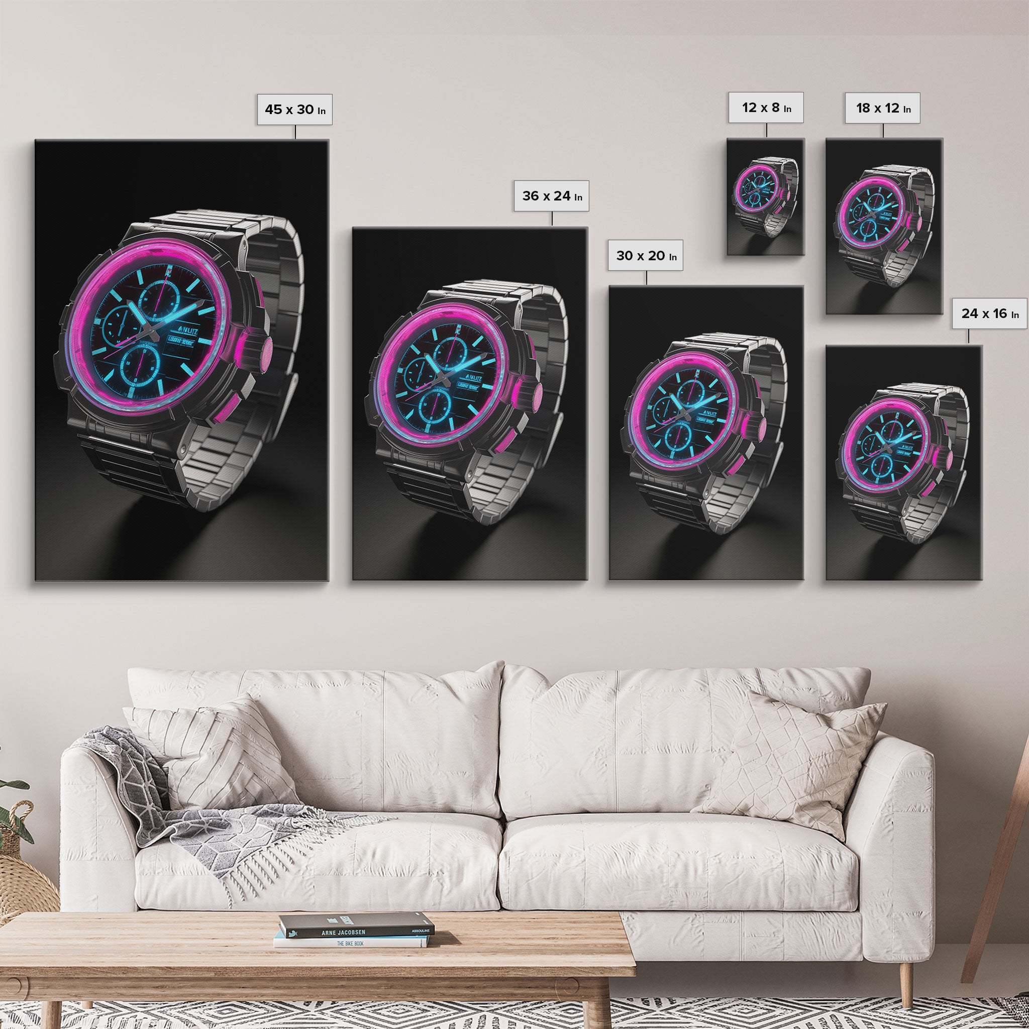 Wrist Watch Wall Decor, Retro Watch Wall Art, Pink, Teal, Minimalist Print, Wall Decor, Canvas Print, Wall Art, Framed Canvas