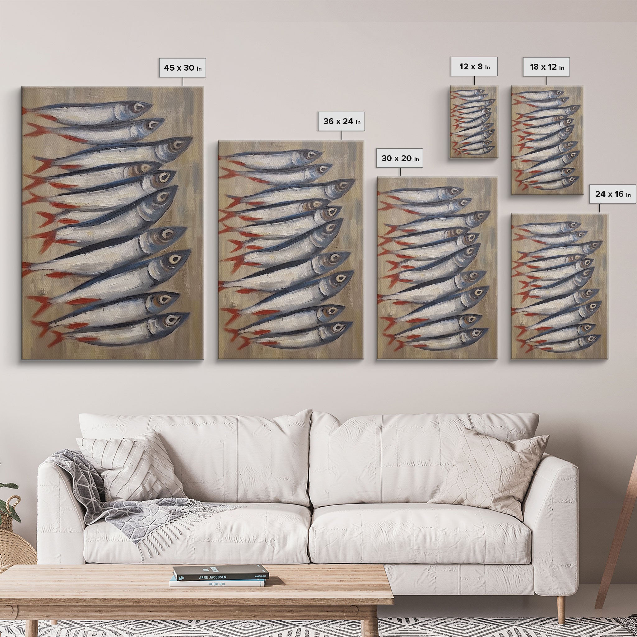 Fish Wall Art, Sardines Painting, Food Wall Decor, Kitchen Wall Art, Minimalist Wall Art, Wall Decor, Canvas Print, Wall Art, Framed Canvas