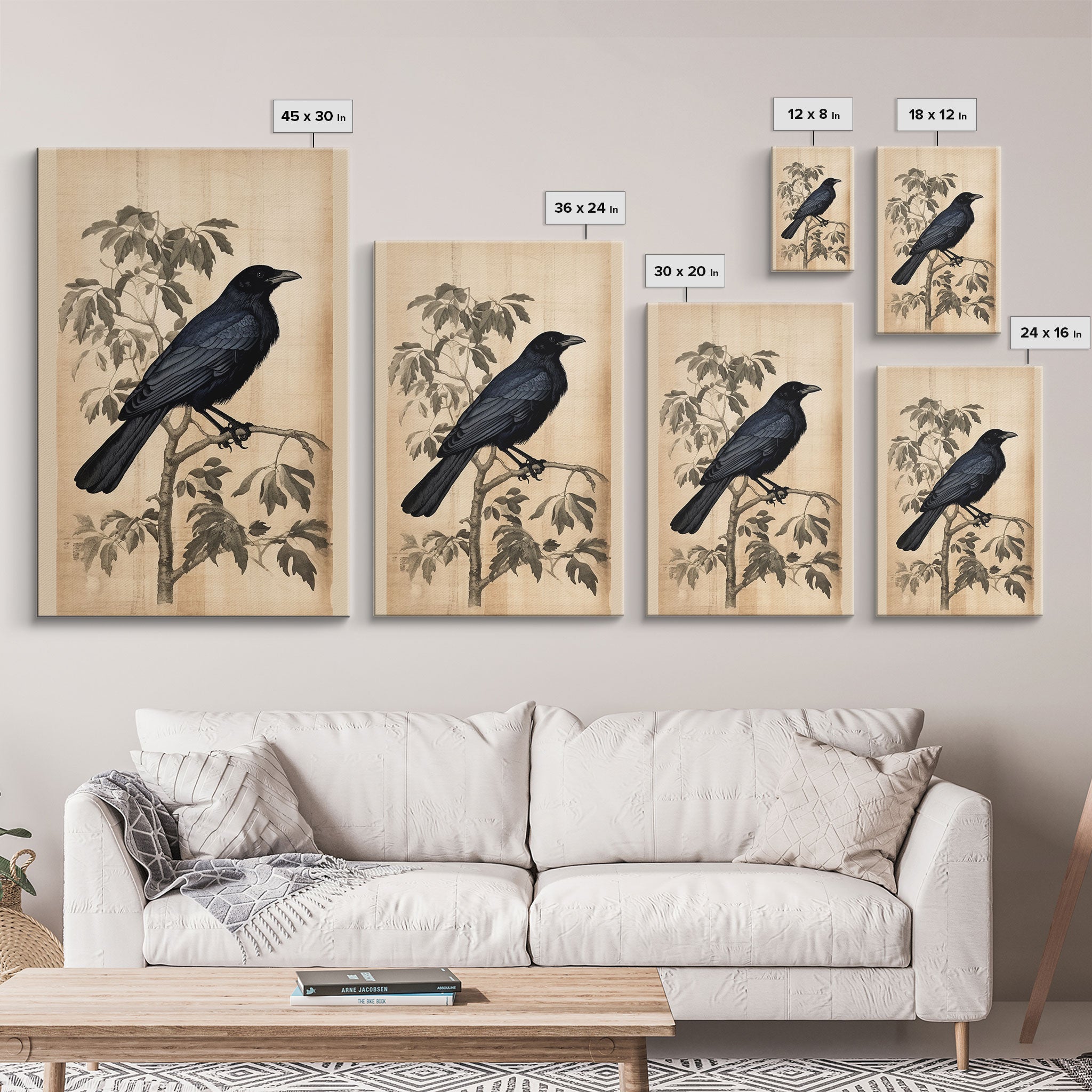 Black Bird Wall Art, Crow Wall Decor, Animal Wall Art, Black Bird, Modern Print, Wall Decor, Canvas Print, Wall Art, Framed Canvas