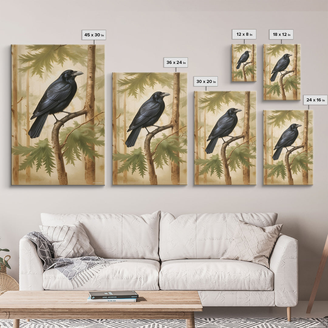 Crow Wall Art, Black Bird Wall Decor, Animal Wall Art, Trees, Nature, Modern Print, Wall Decor, Canvas Print, Wall Art, Framed Canvas