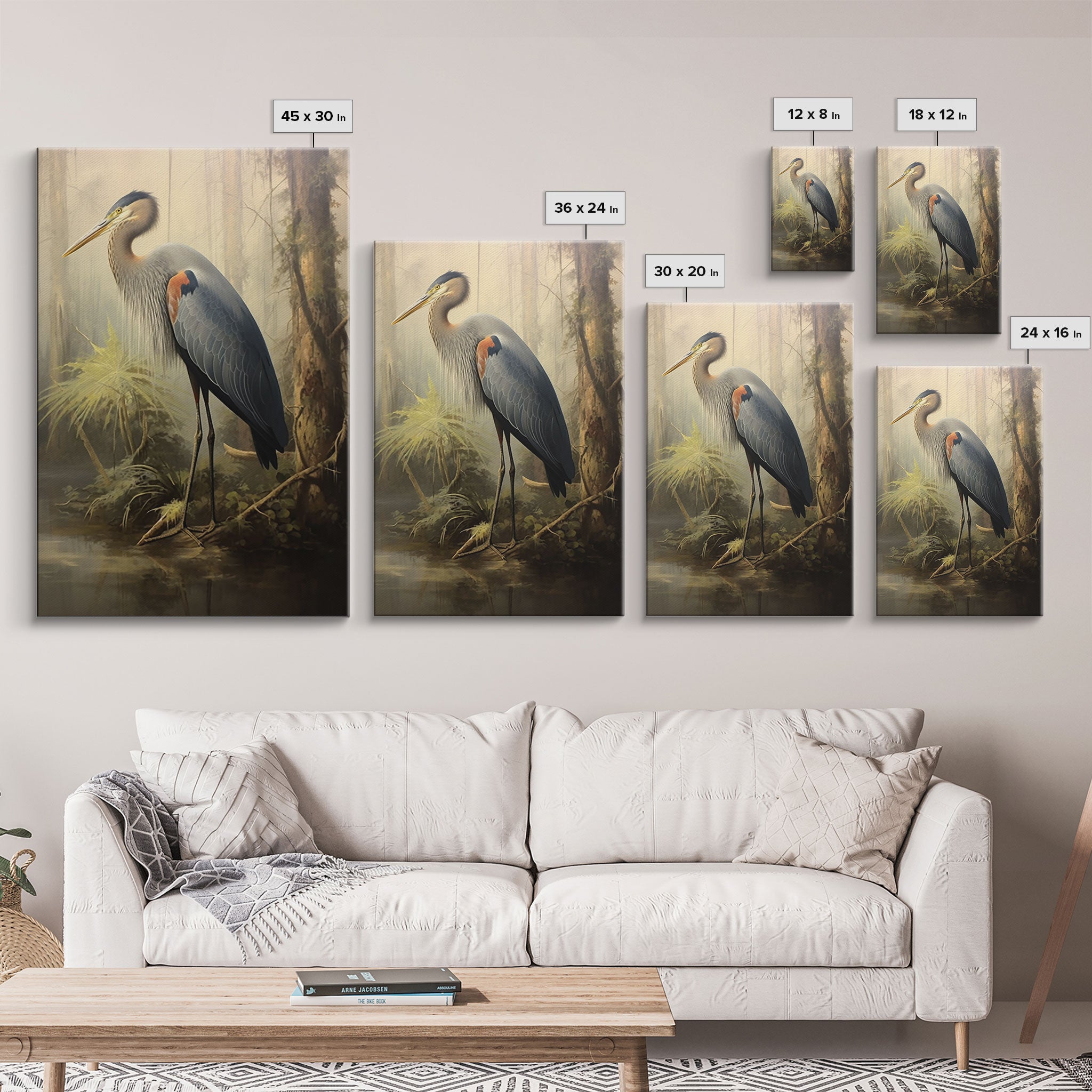 Bird Wall Art, Heron Art Print, Heron In Pond, Nature Wall Decor, Modern Print, Wall Decor, Canvas Print, Wall Art, Framed Canvas