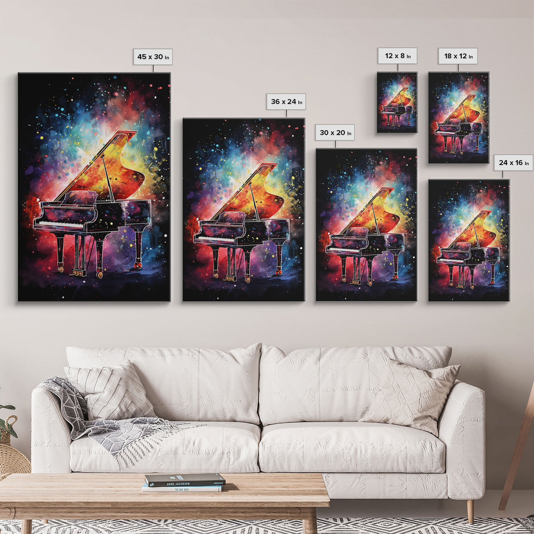 Galaxy Themed Grand Piano Wall Art, Musical Instrument Print, Studio Art, Framed Canvas Print, Piano Art, Baby Grand Piano