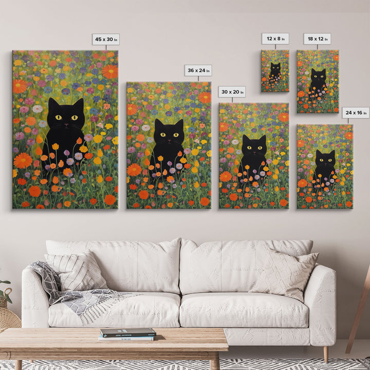 Gustav Klimt Inspired Garden Cat, Funny Black Cat Art, Framed Canvas Print, Fine Art Poster, Cute Cat Art, Funny Gift, Funny Cat Prints