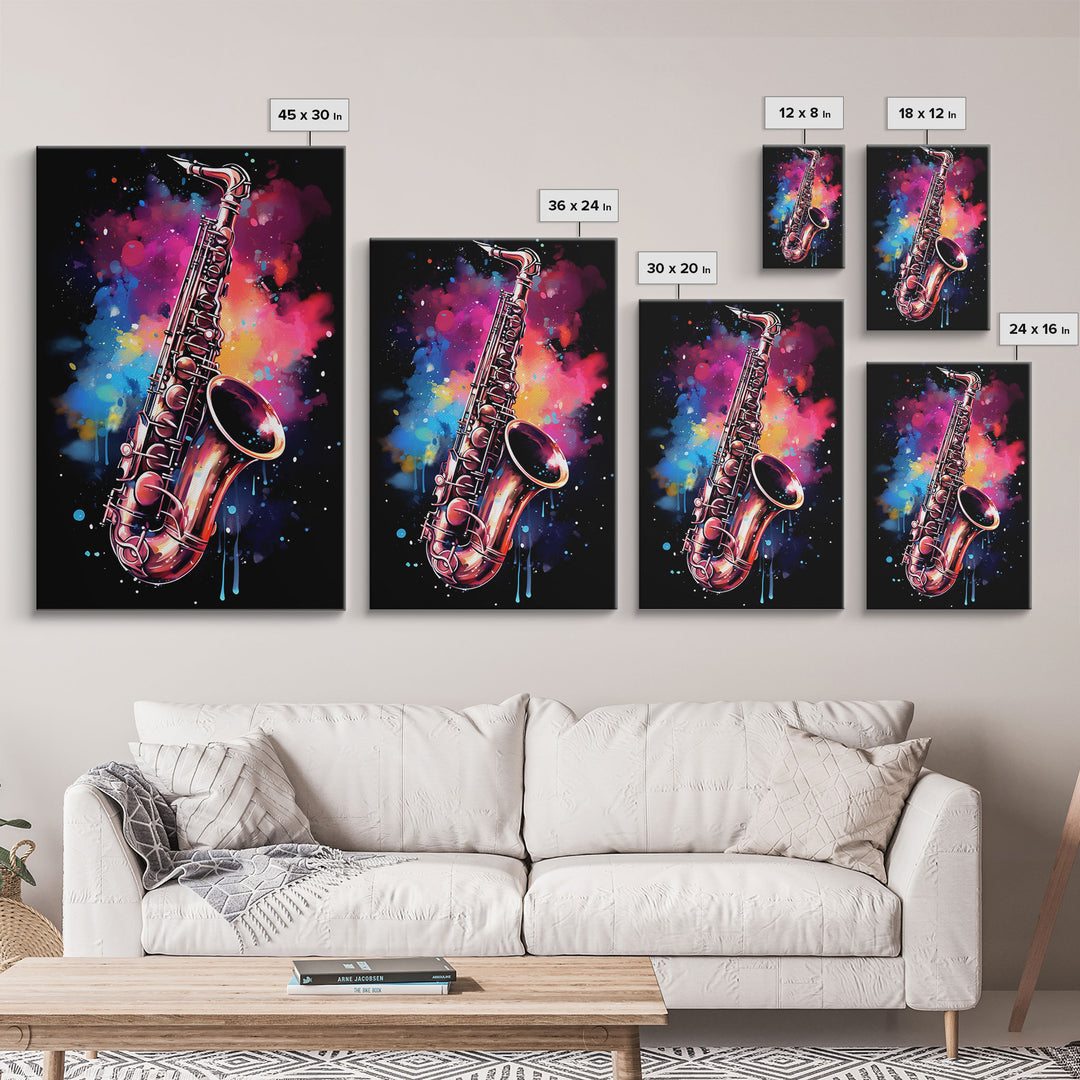 Unique Music Studio Gift, Saxophone Graffiti Art, Splatter Paint Art, Musician Gift, Marching Band Gift, Jazz Themed Art