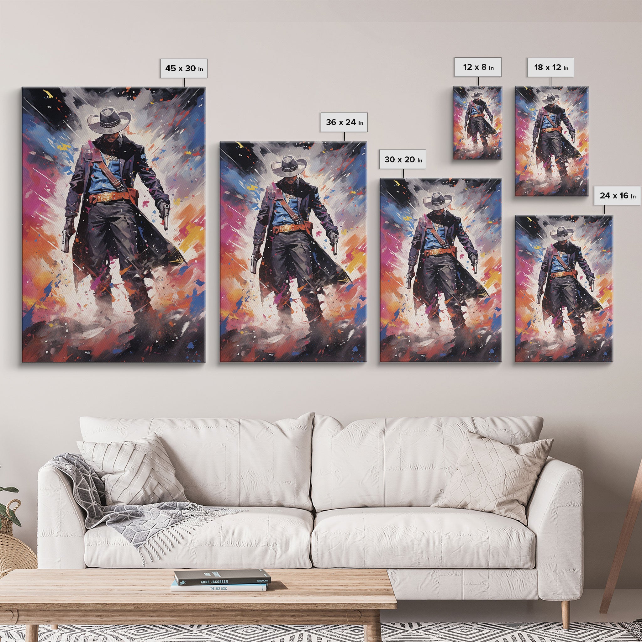 Cosmic Cyberpunk Cowboy Graffiti Art, Framed Canvas Print #4954