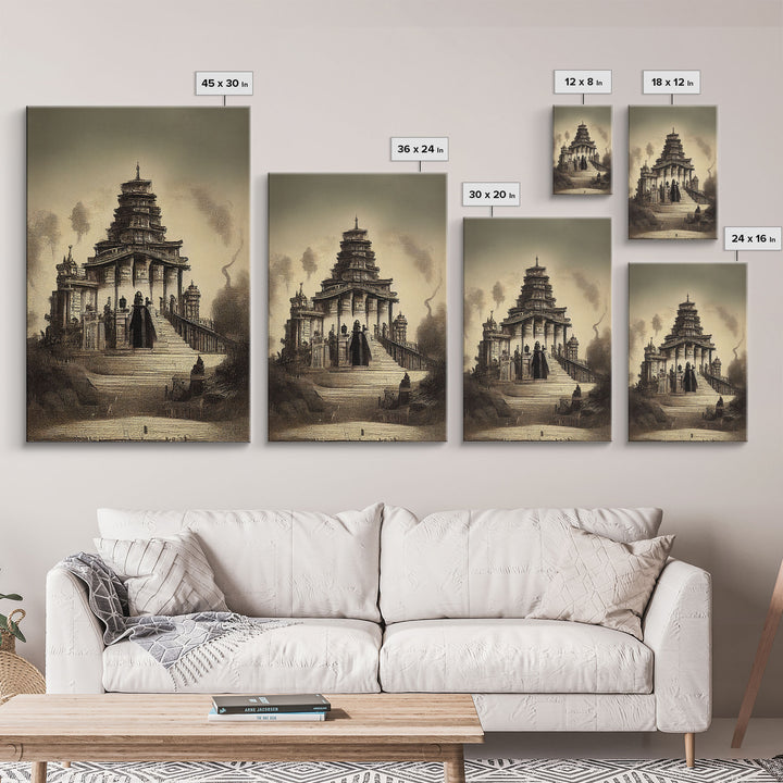 Incan Temple diagram art, canvas print, unique Mayan or Incan style temple diagram wall art, 1800s inca style wall art