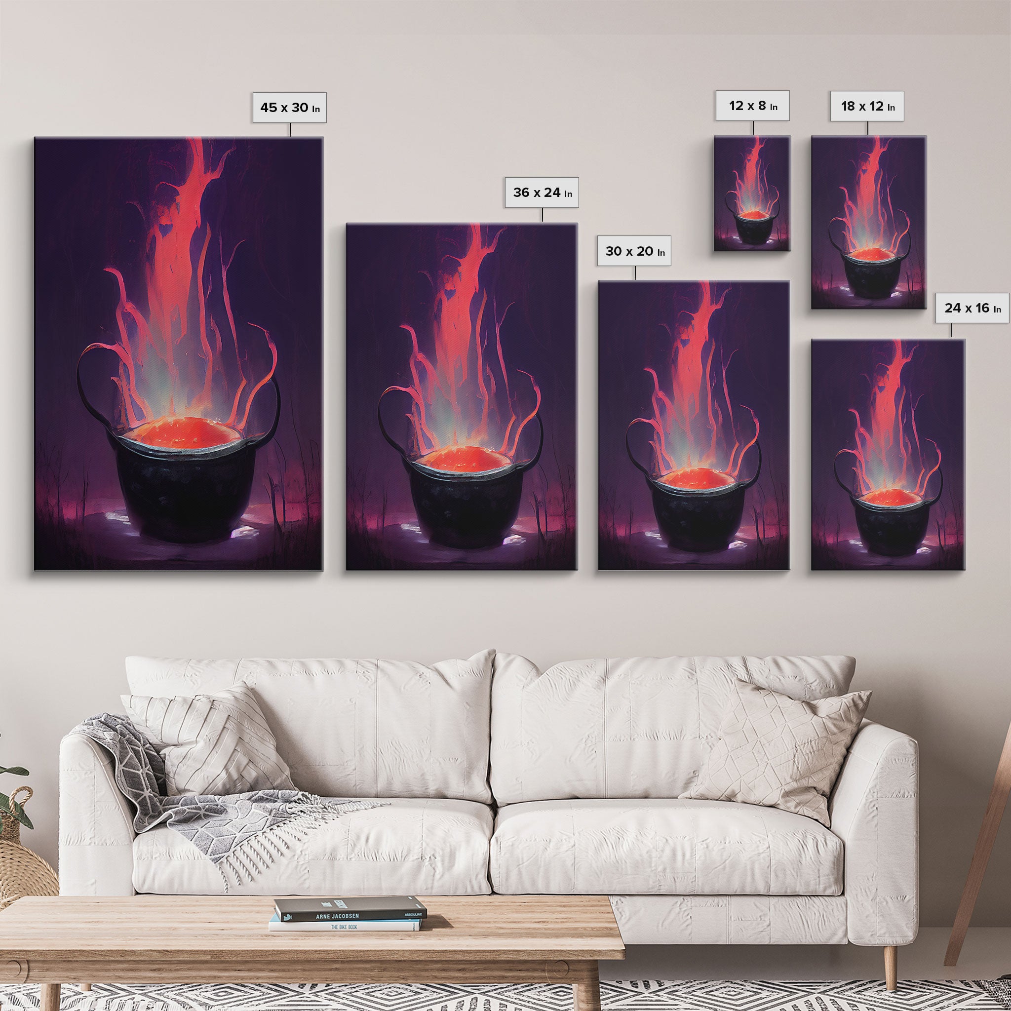 Spooky Witch's Cauldron Canvas Print, Halloween wall art, spooky home decor