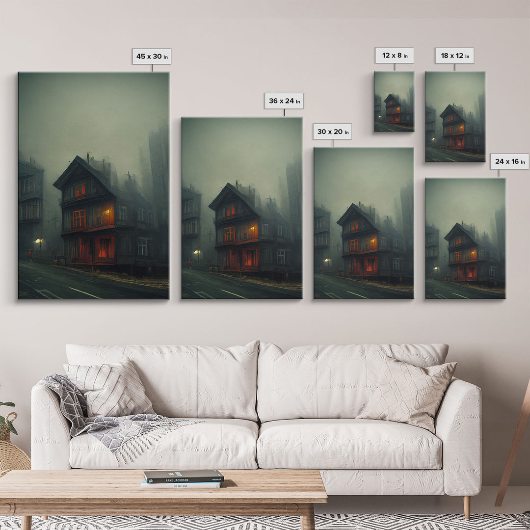 Spooky gloomy wall art, haunted house art, canvas print