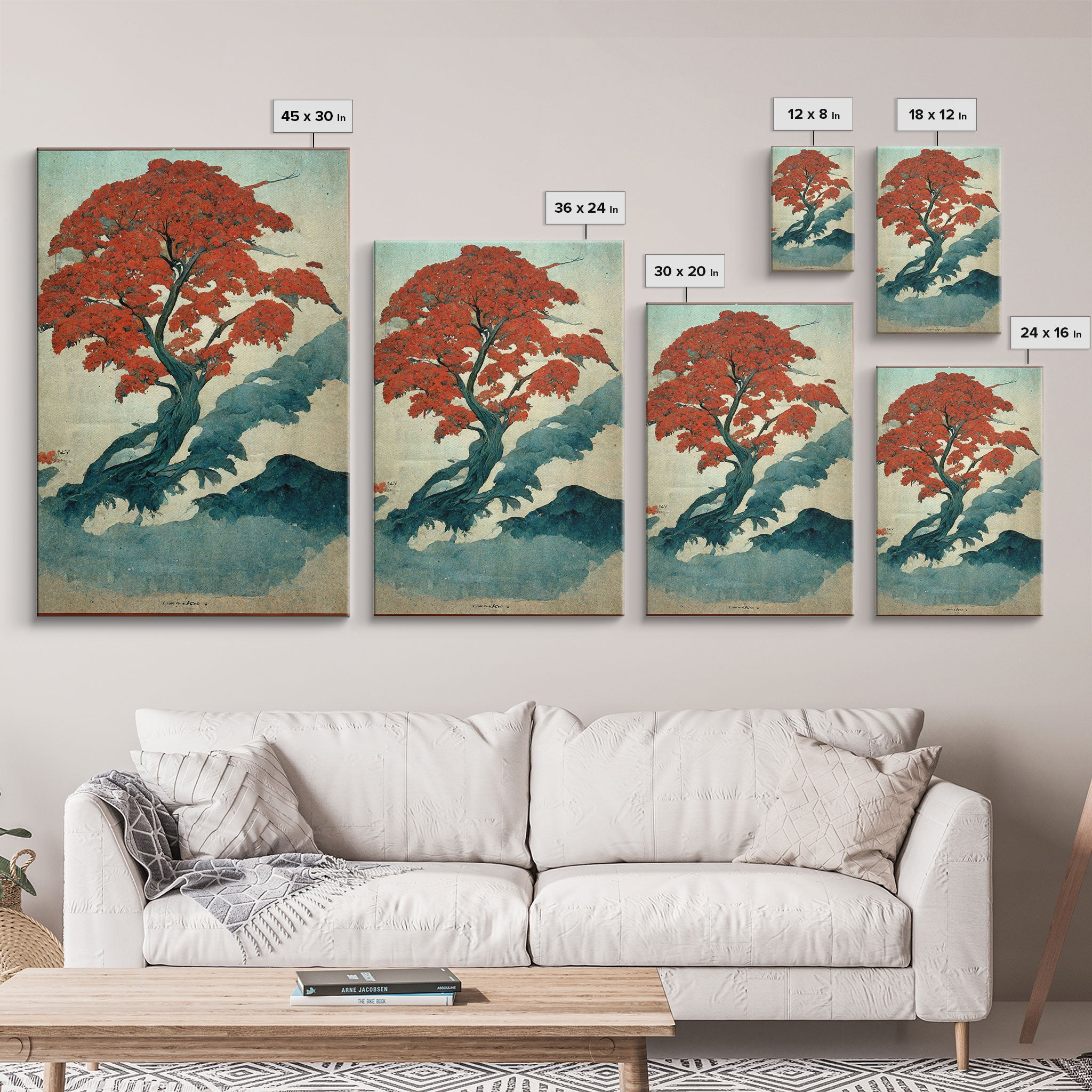 Japanese maple tree, fine art print, poster art, Vintage Japanese style wall art