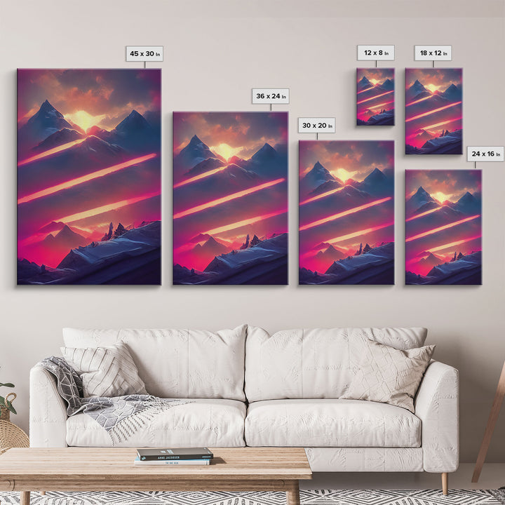 Vaporwave Mountain Landscape Canvas Print, Synthwave Landscape Art, Beautiful sunset in the mountains wall art, cool wall art