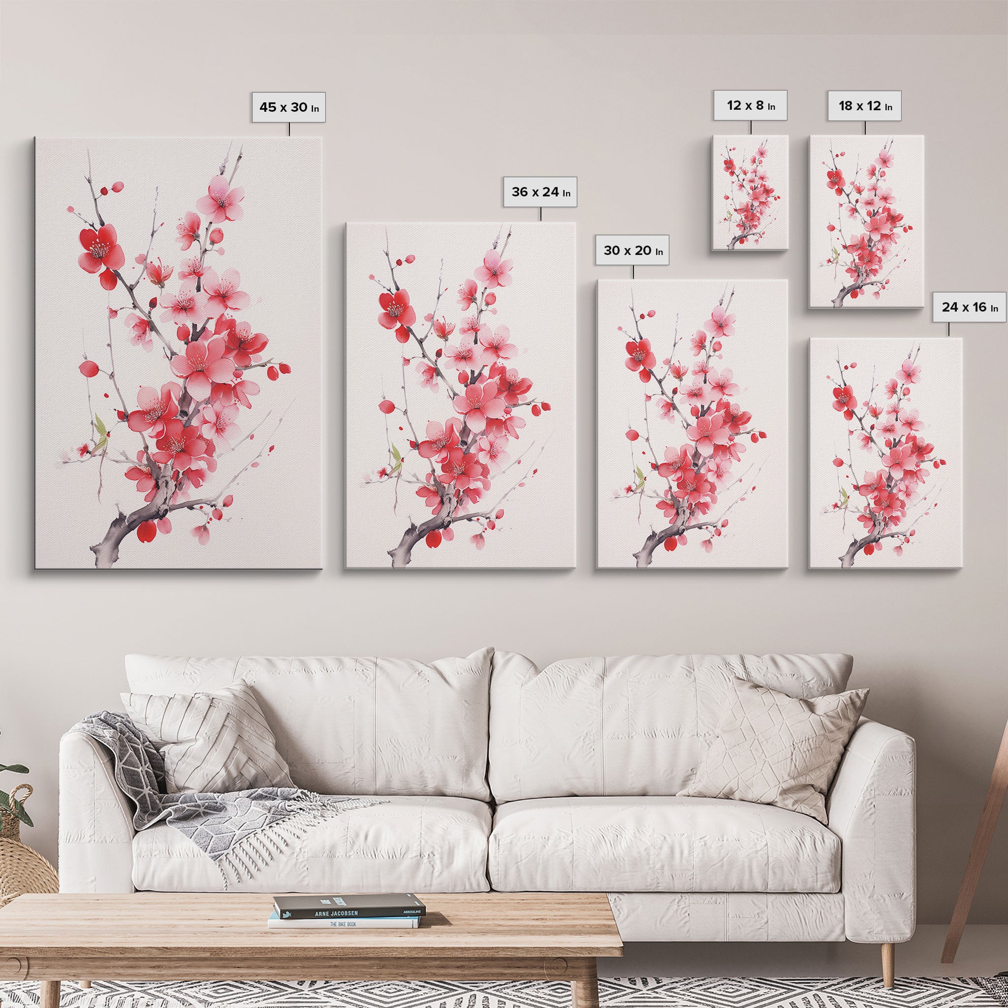 Cherry Blossom, Pink Flowers, Floral Wall Art, Nature Art, Canvas Print, Wall Art, Vertical Art, Housewarming Gift, Country Home Wall Art