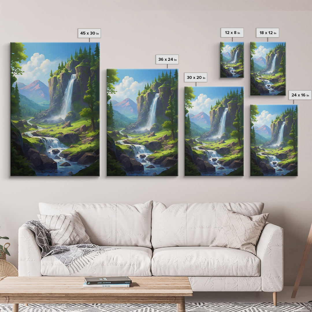 Waterfalls Wall Art, Landscape Art Print, River Wall Art, Canvas Print, Wall Art, Vertical Art, Birthday Gift, Family Home Decor, Room Decor