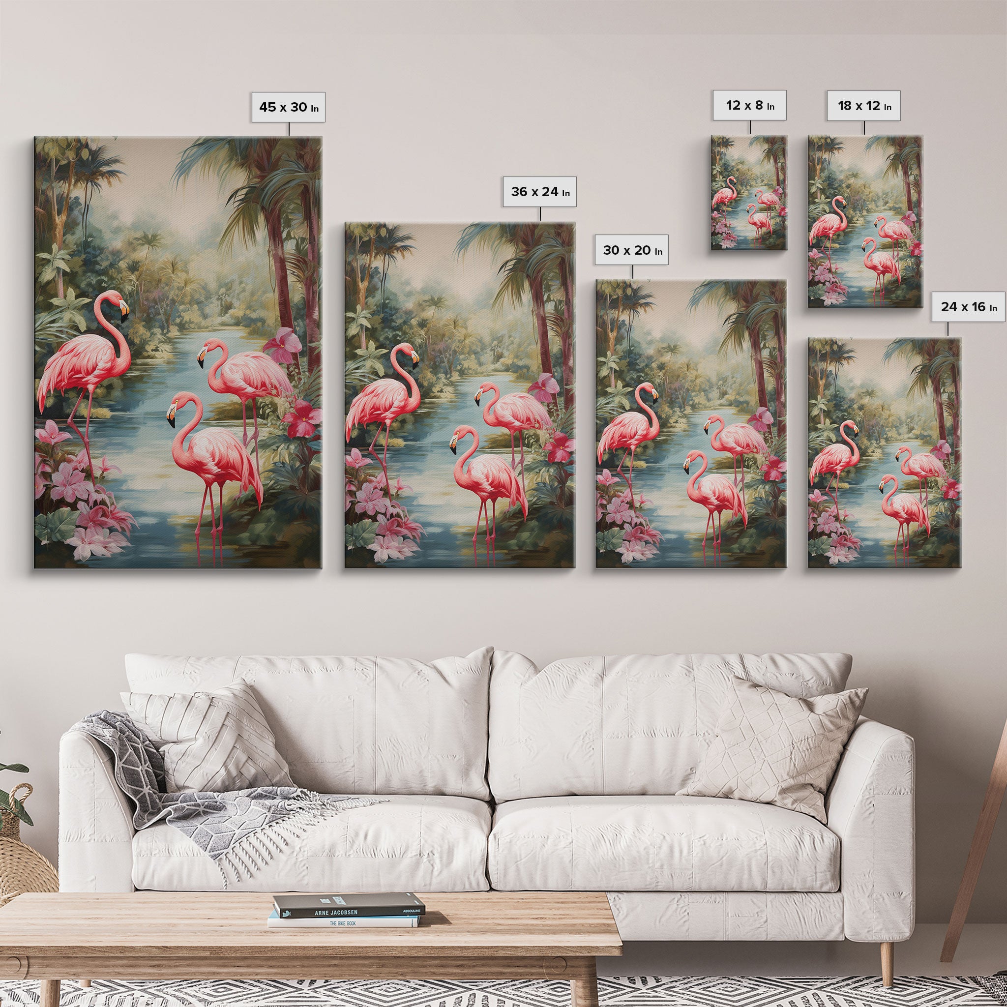 Flamingo Art Print, Tropical Wall Art, Palm Trees, Canvas Print, Wall Art, Vertical Print, Modern House Art, Gift For Boss, Bedroom Prints