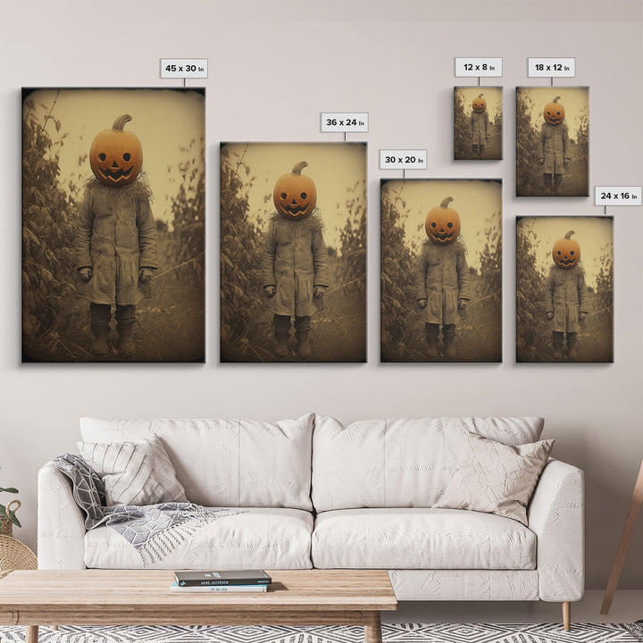 The Jack O' Lantern, Cursed Halloween Art, Spooky Decor, Creepy Wall Art, Framed Canvas Print, Jumpscare Halloween Art