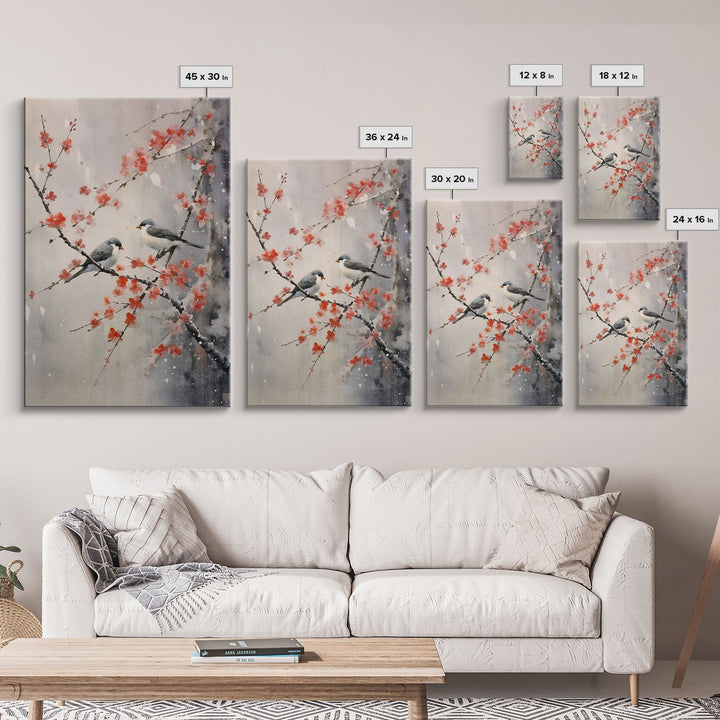 Cherry Blossom Tree, Japanese Wall Print, Bird Wall Art,  Asian Art, Canvas Print, Wall Art, Vertical Print, Country Home Decor, Office Art