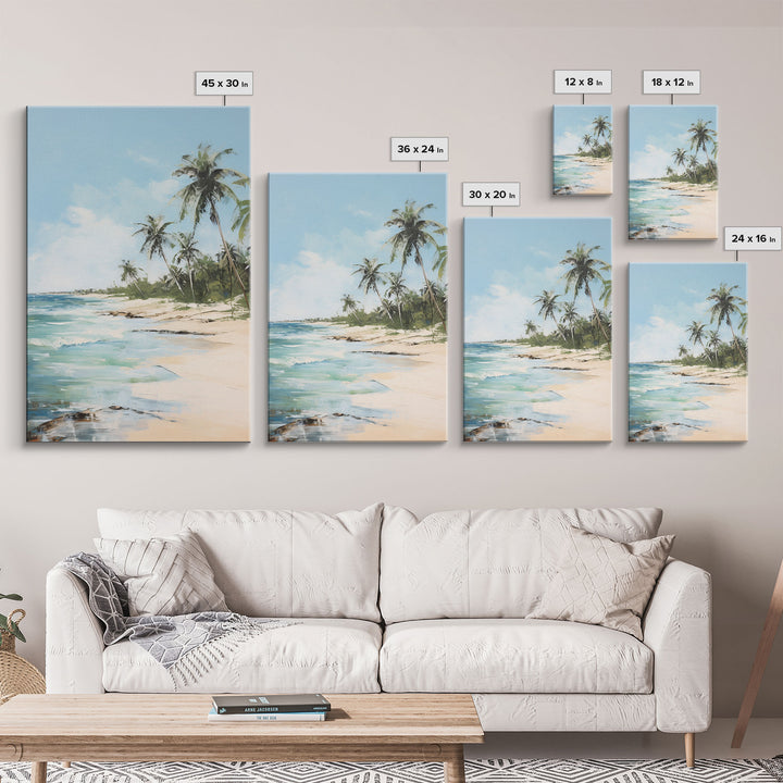 Beach Wall Art, Palm Trees Wall Print, Seashore Wall Art, Tropical Art, Canvas Print, Wall Art, Vertical Art, Living Room Prints, Room Decor