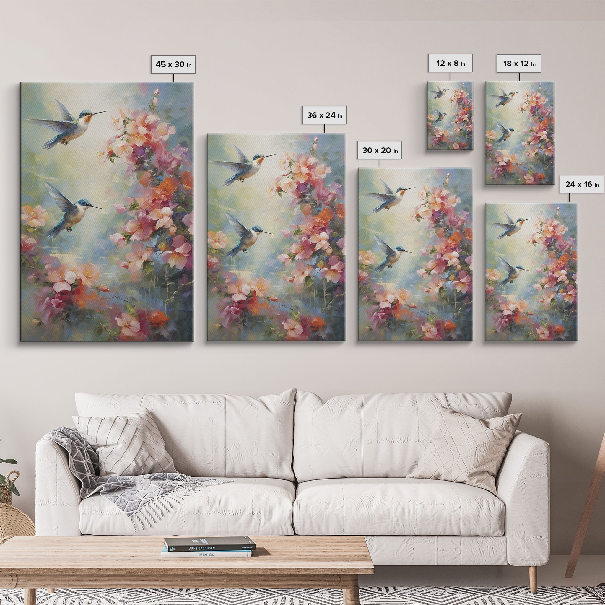 Hummingbirds Wall Art, Flowers Wall Print, Spring Art, Canvas Print, Wall Art, Vertical Art, Botanical Art Print, Gift For Women, Home Decor