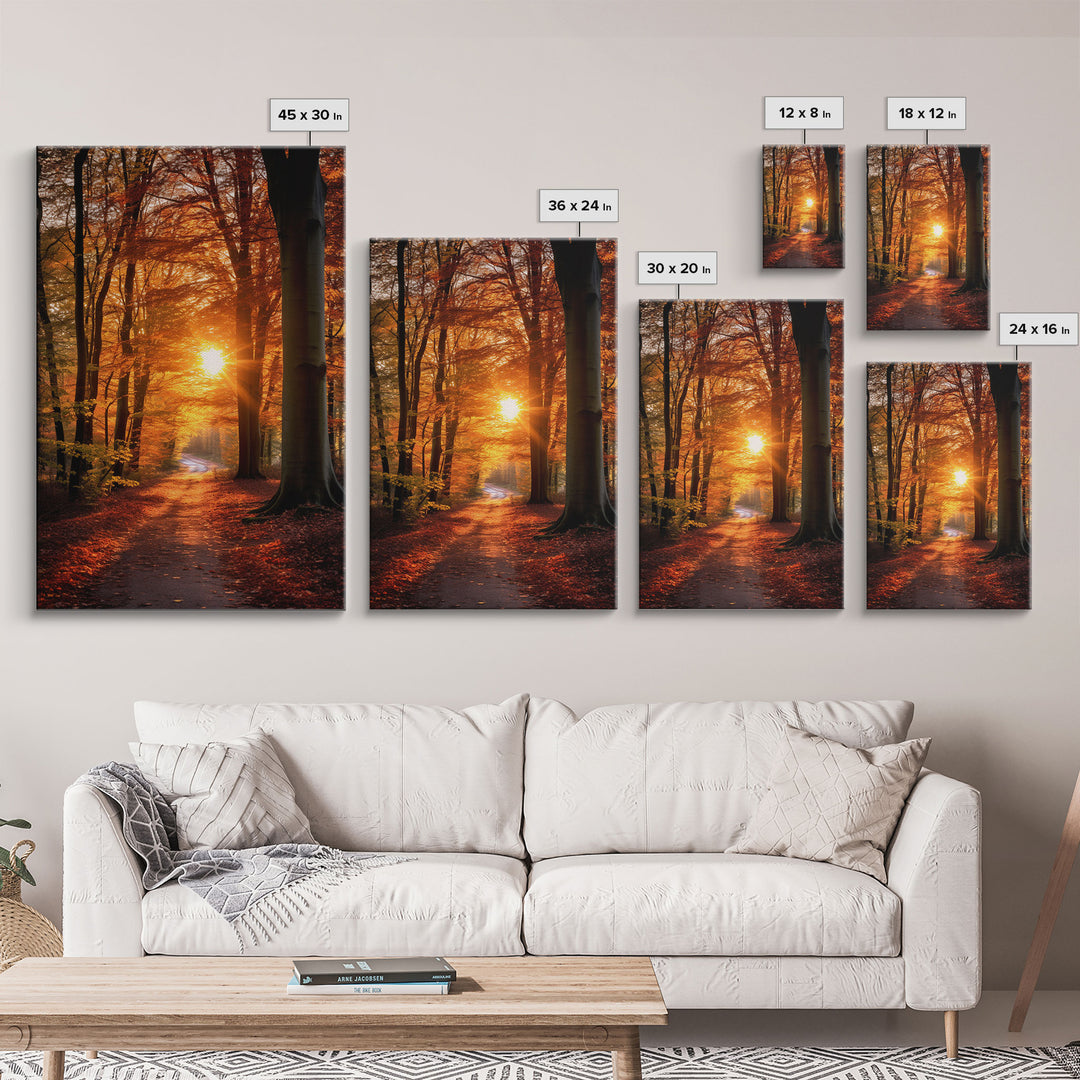 Fall Forest Art, Trees Art Print, Nature Wall Art, Sunset Art, Canvas Print, Wall Art, Vertical Art, Dining Room Prints, Hostess Gift