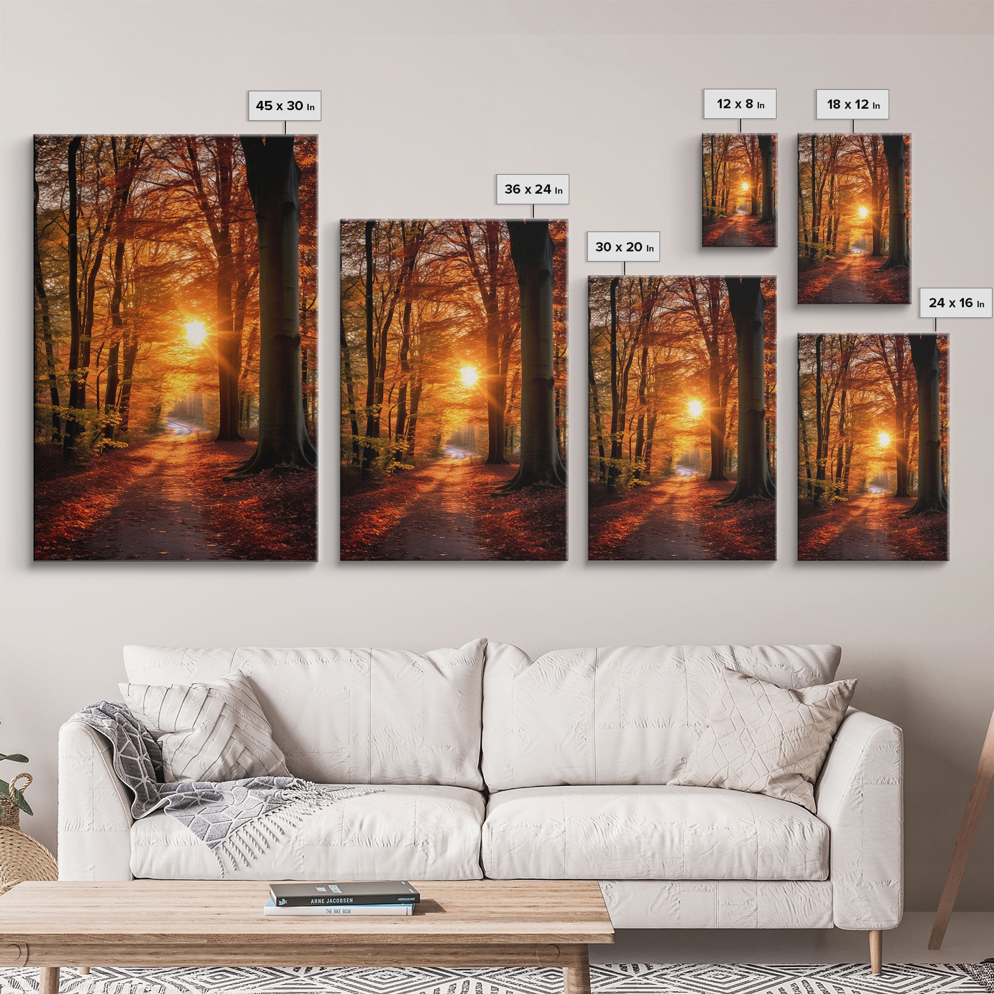 Fall Forest Art, Trees Art Print, Nature Wall Art, Sunset Art, Canvas Print, Wall Art, Vertical Art, Dining Room Prints, Hostess Gift