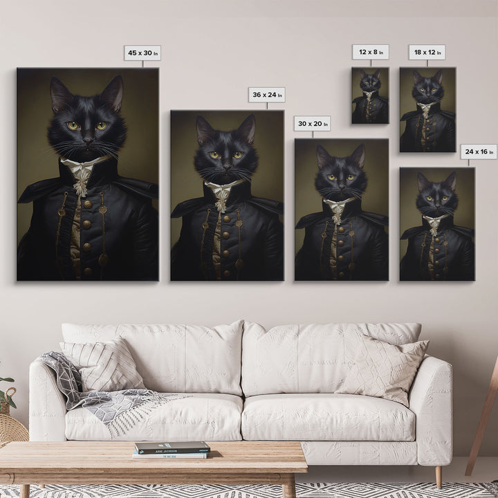 Admiral Meow Reporting For Duty, Victorian Cat Portrait Art, Framed Canvas Print, Gothic Dark Academia Wall Art