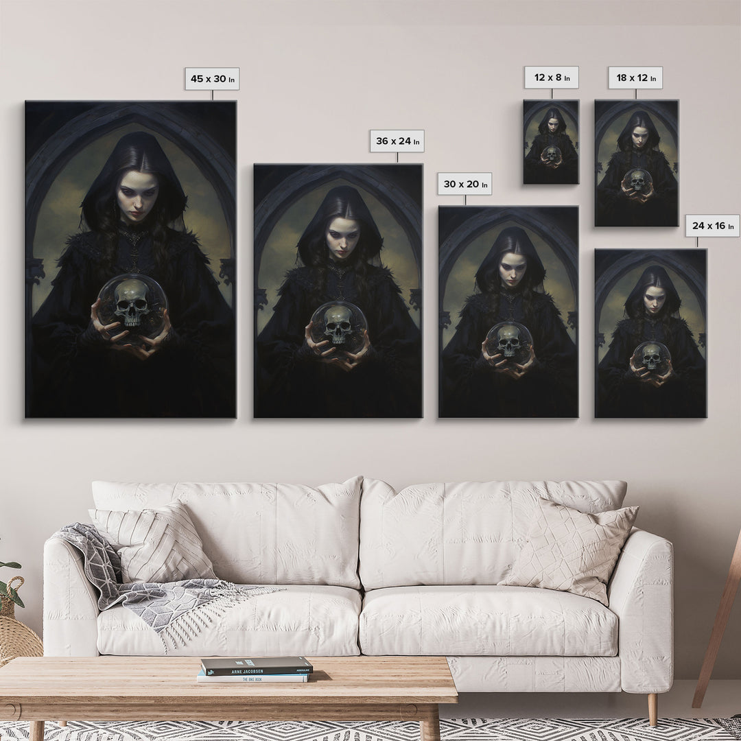 The Fortune Teller, Halloween Canvas Print, Framed Canvas, Unique Wall Art, Goth Art, Dark Academia, Witch Art, Witchcraft