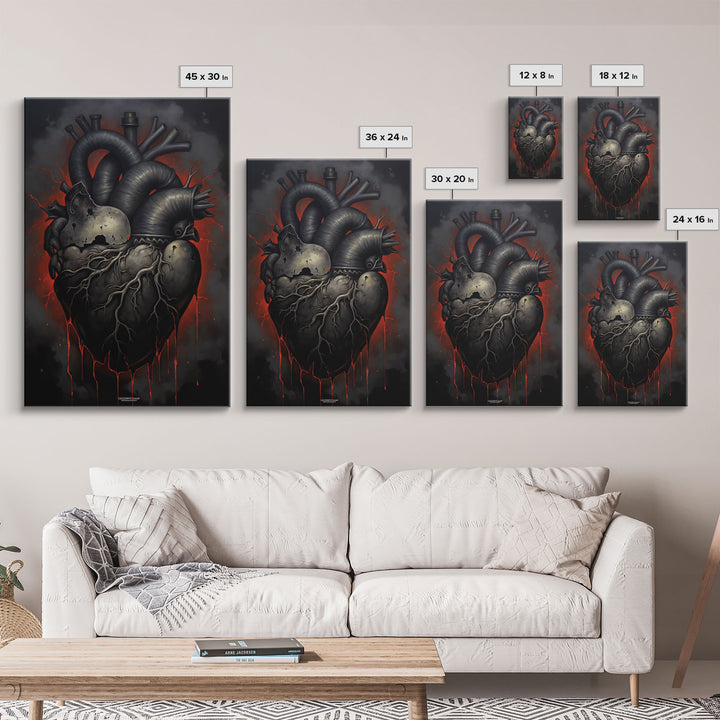 The Dark Heart, Macabre Decor, Halloween Poster Art / Framed Canvas Print, Goth Decor, Goth Art, Black Heart