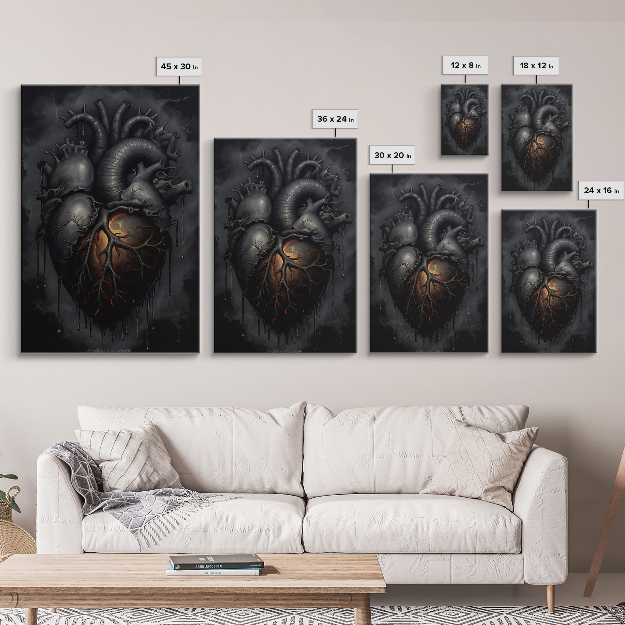 The Dark Heart, Macabre Decor, Halloween Poster Art / Framed Canvas Print, Goth Decor, Goth Art, Black Heart