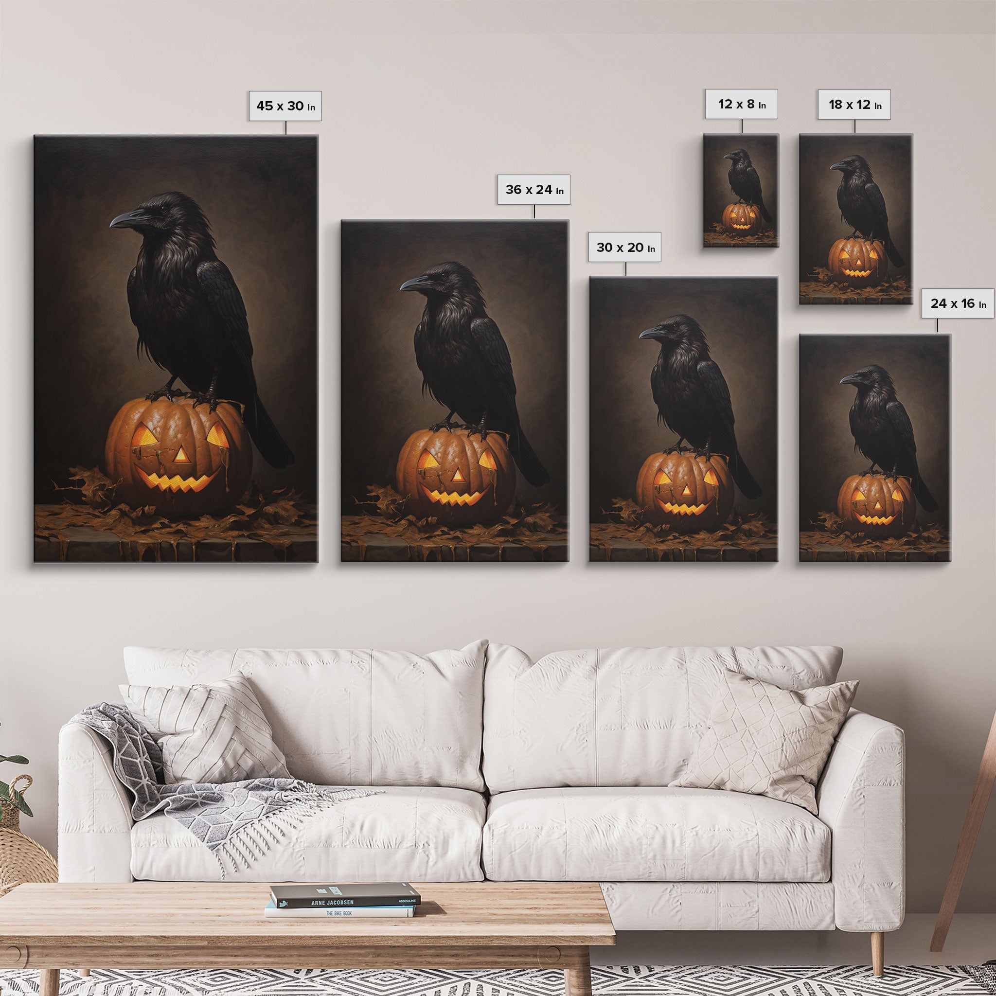 The Raven, Halloween Canvas Print / Framed Canvas, Victorian Gothic Oil Painting Print, Crow Decor, Macabre Horror Prints