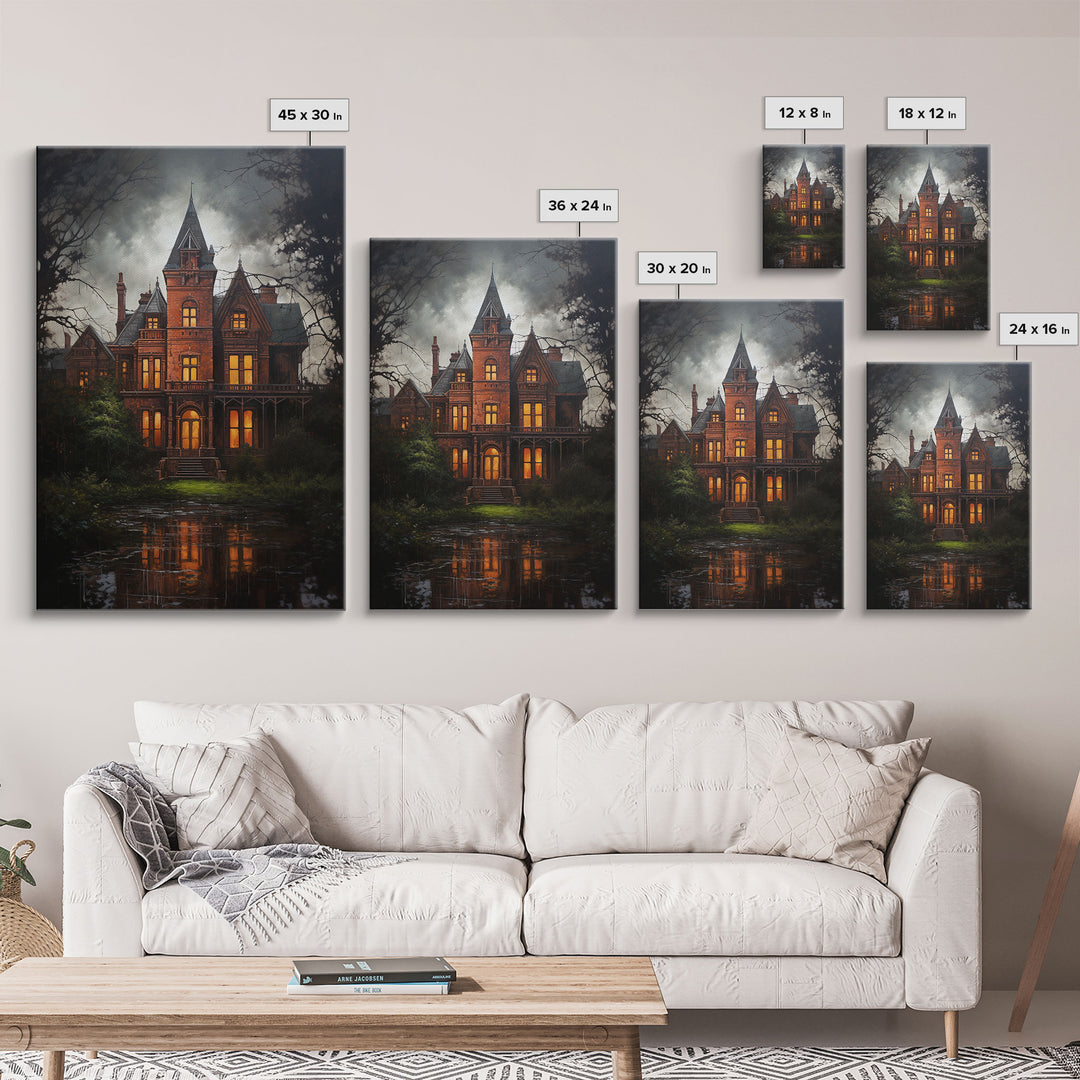 The Haunted House, Framed Canvas Art, Painting Of Haunted Victorian Mansion, Dark Academia, Halloween Decorations, Halloween Art