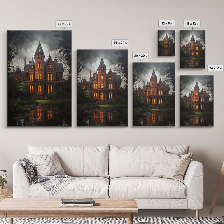 The Haunted House, Framed Canvas Art, Painting Of Haunted Victorian Mansion, Dark Academia, Halloween Decorations, Halloween Art