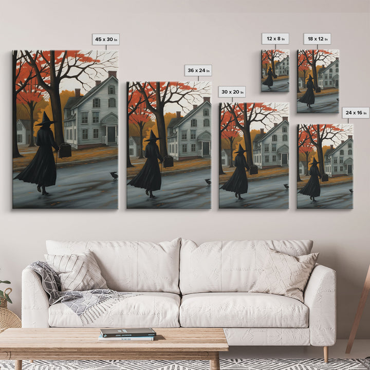 Halloween Abstract Art, Framed Canvas Print, Witch On The Streets of Salem, Halloween Decor- Witchcraft Art