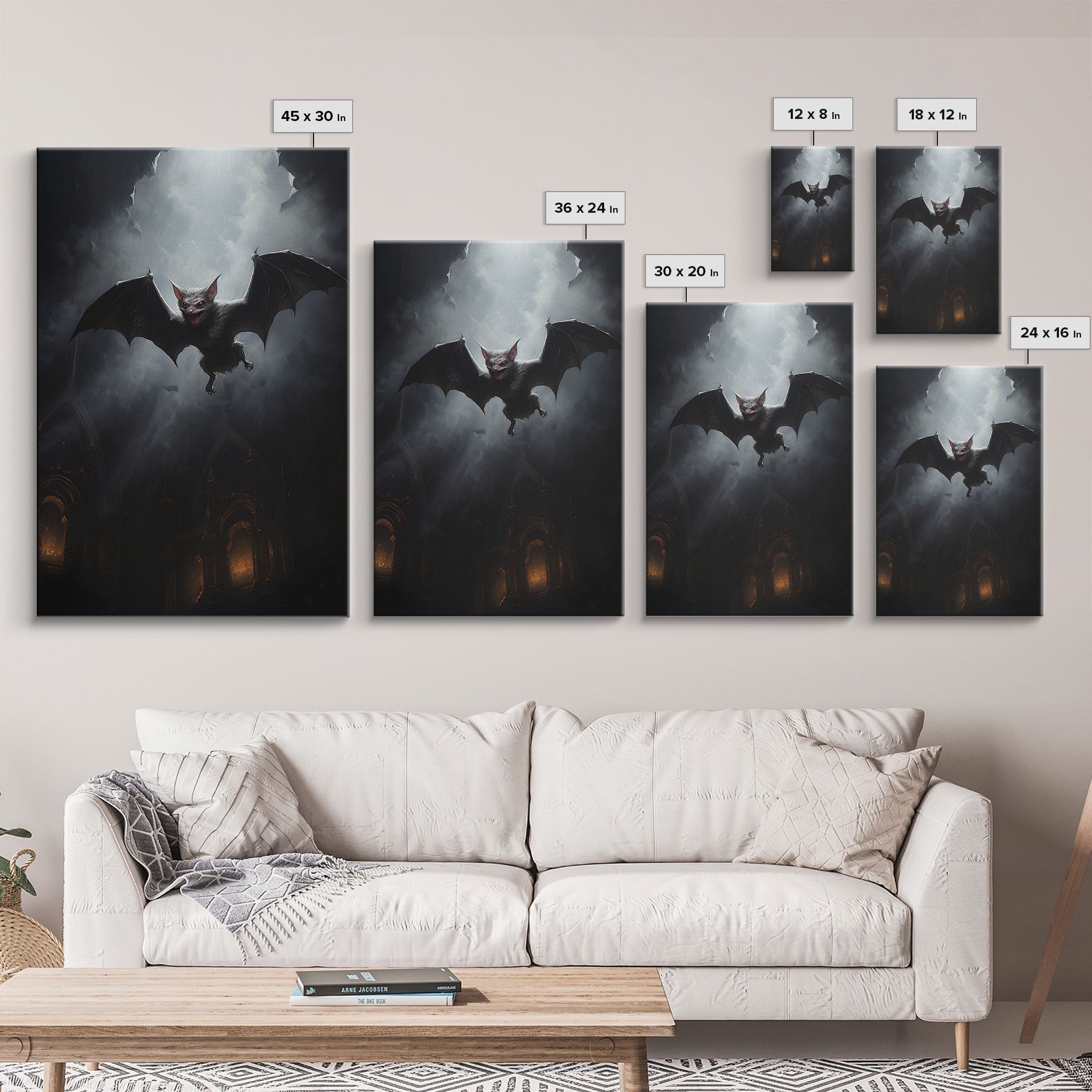 Vampire Bat In The Night, Art Canvas Print, Dark Academia, Halloween Bat Print, Halloween Decor, Monster Print, Macabre Art