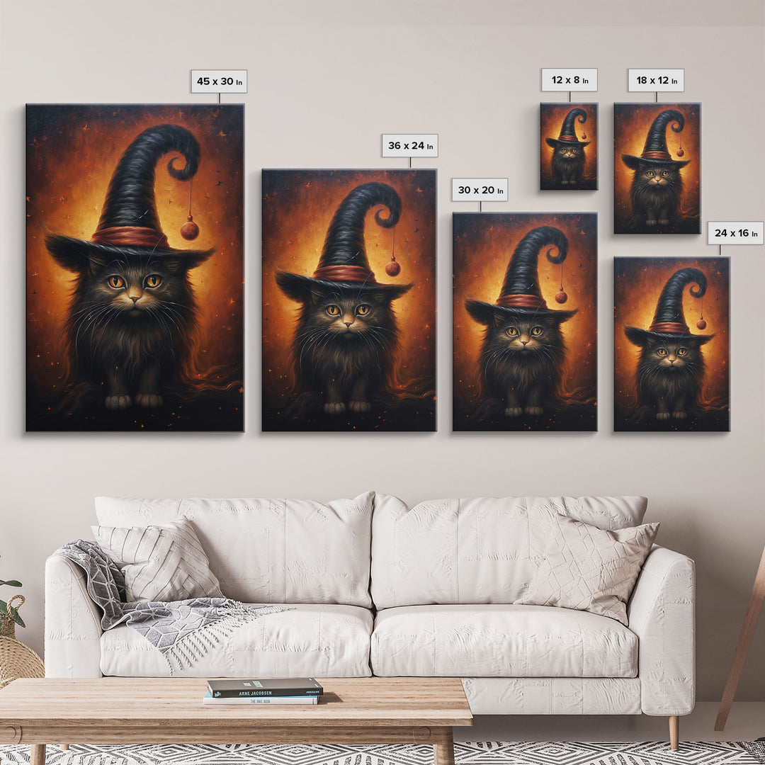 Cute Witch's Familiar Cat Halloween Art, Cat Witch, Cat Painting, Cute Cat Print, Halloween Decor