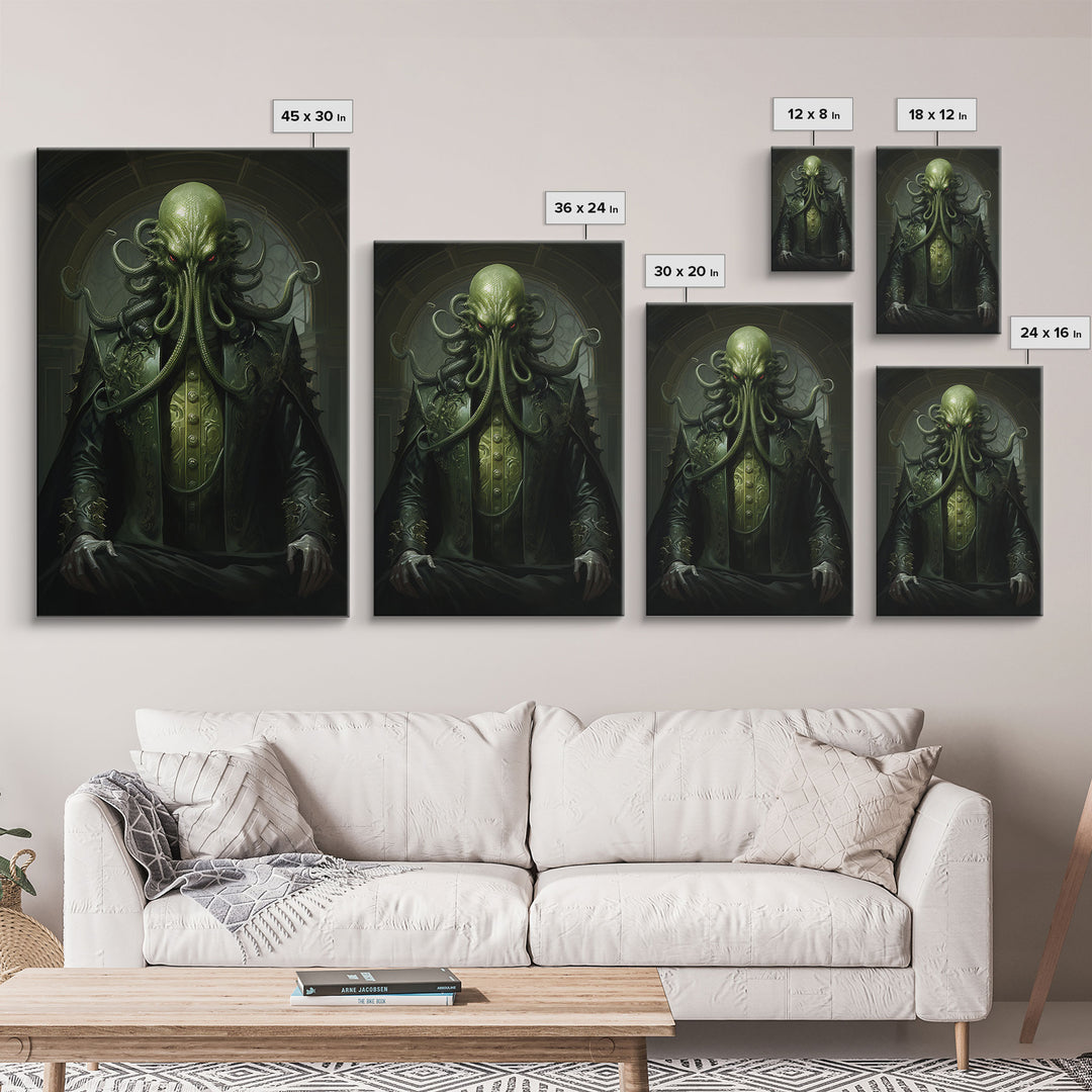 The Demon Cthulhu, Gothic Art, Framed Canvas Print, Halloween Decor, The Gentleman Cthulhu, Goth Art, Demonic Halloween Decor