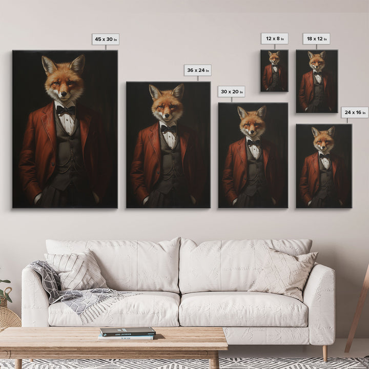 The Victorian Business Fox, Framed Canvas or Canvas Print, Halloween Decor, Dark Academia, Funny Halloween Decorations