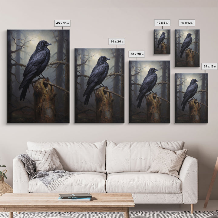 The Raven, Cool Halloween Art, Framed Canvas Print, Dark Wall Art, Dark Academia, Goth Art, Hallowen Wall Decoration