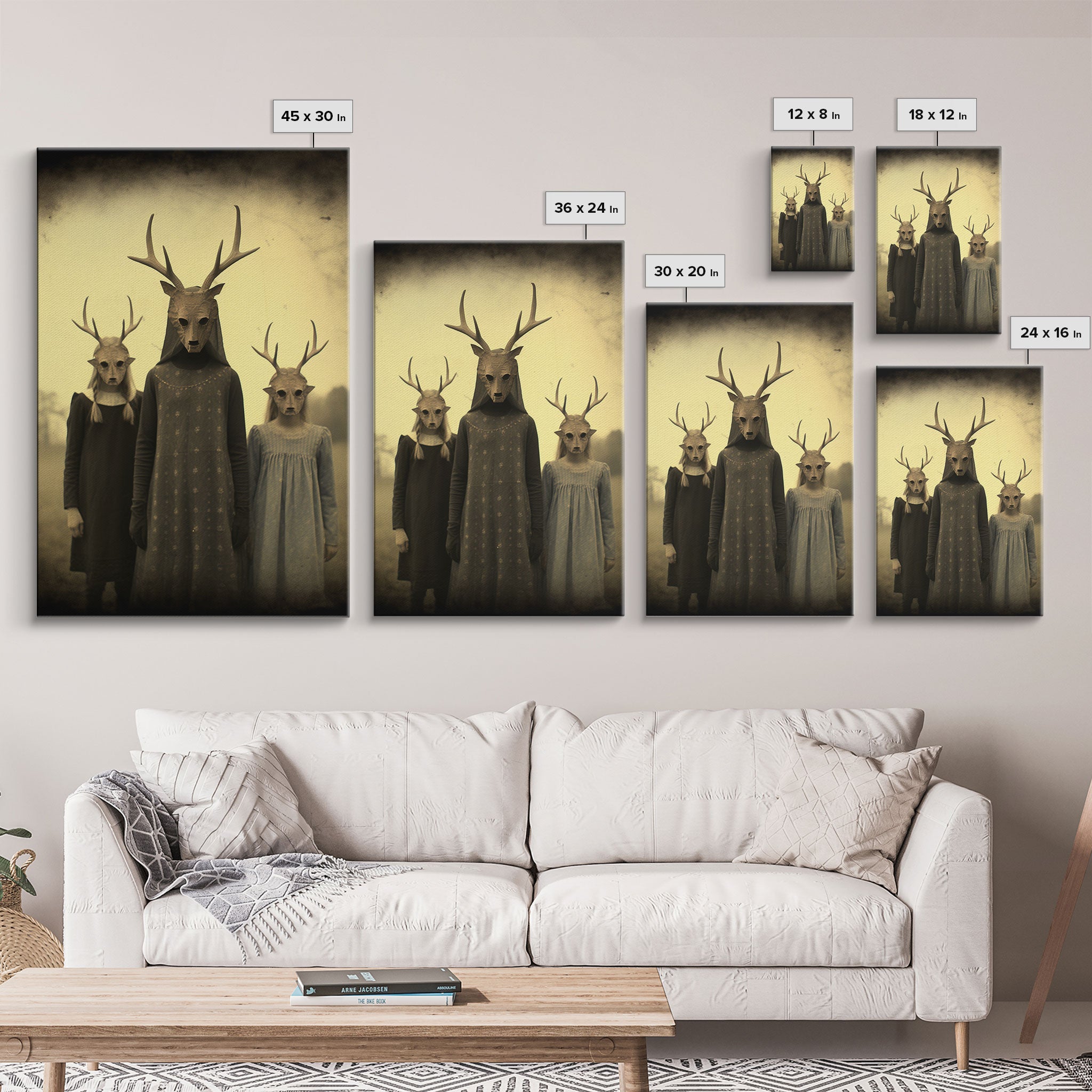 The Cult Of The Deer, Creepy Halloween Wall Art, Framed Canvas Print, Occult Art, Dark Academia, Creepy Photography