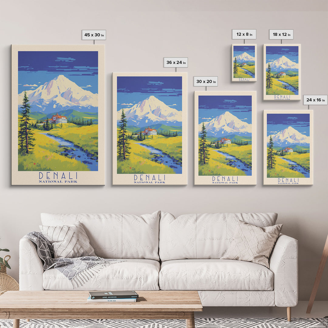 Denali National Park Travel Poster Print, Canvas Print Wall Art, Alaska Travel Art, Midcentury Modern Travel Decor, MCM Wall Art