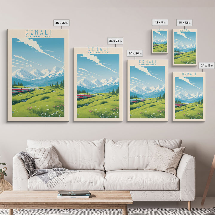 Denali National Park Alaska Travel Art, National Park Print, Minimalist Travel Art, Midcentury Modern Style Landscape Painting