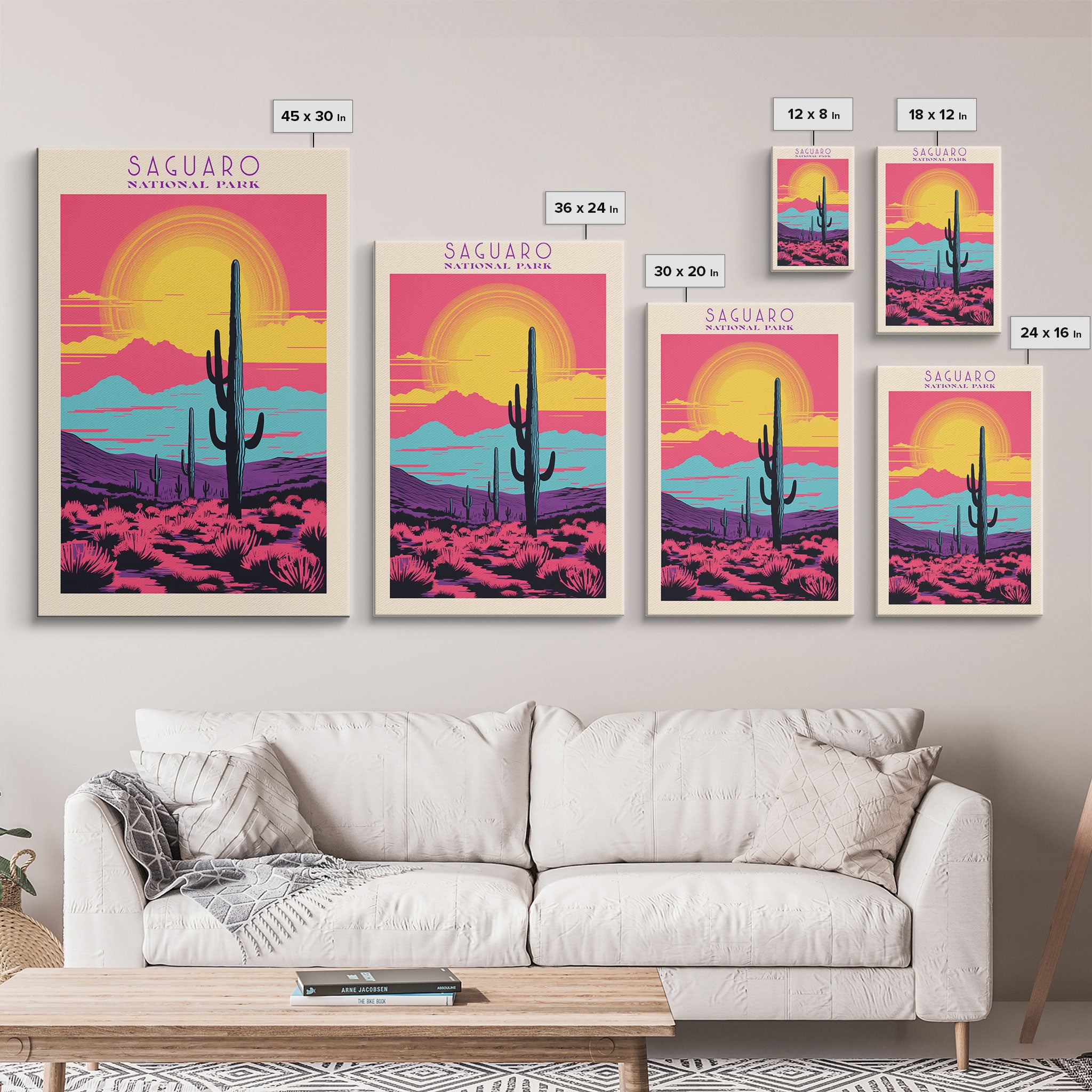 Saguaro National Park Arizona Travel Art, National Park Print, Minimalist Travel Art, Midcentury Modern Style Landscape Painting