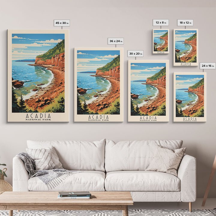 Acadia National Park Maine Travel Art, National Park Print, Minimalist Travel Art, Midcentury Modern Style Landscape Painting