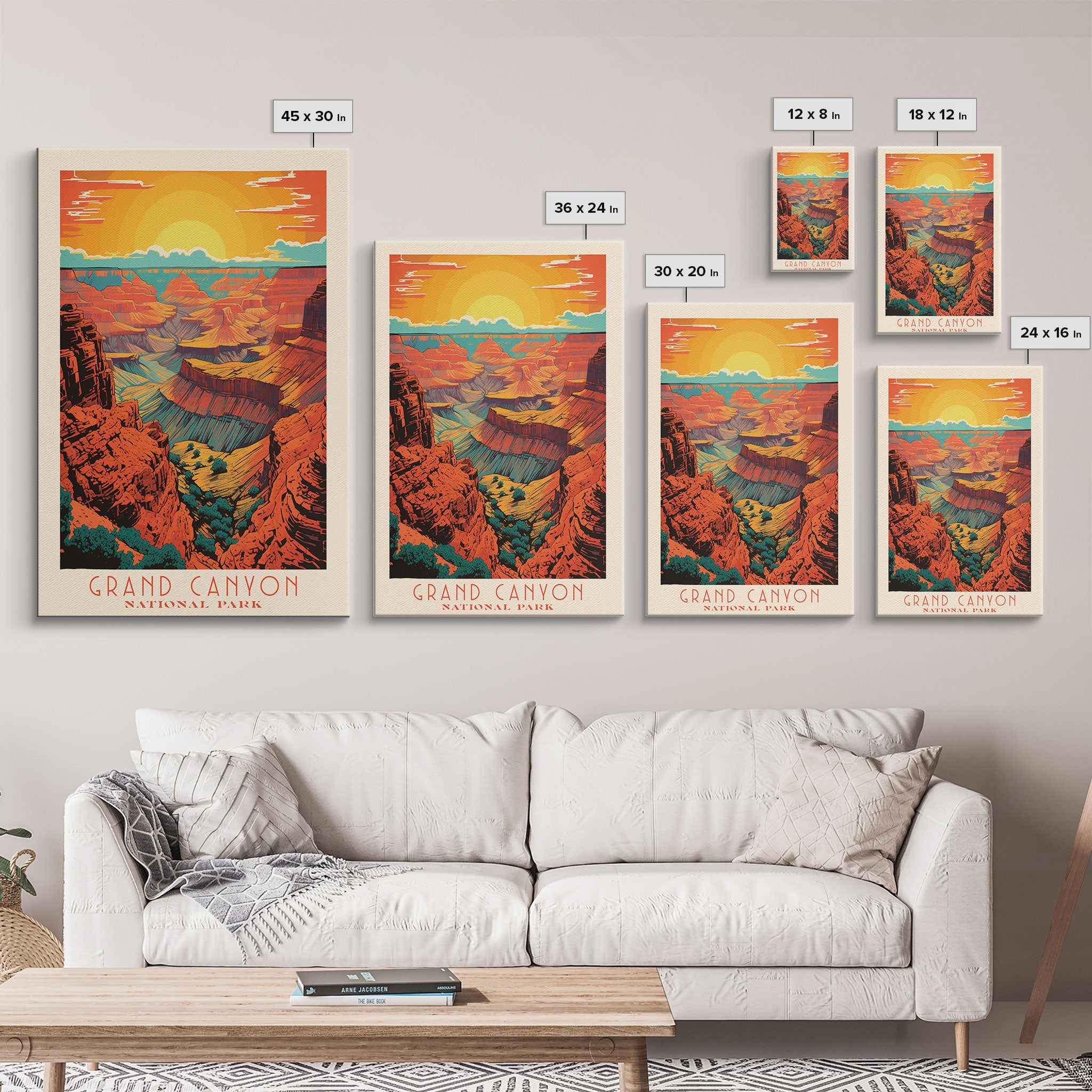 Grand Canyon National Park Travel Poster Art, Canvas Print Wall Art, Arizona Travel Art, Midcentury Modern Travel Decor, MCM Wall Art