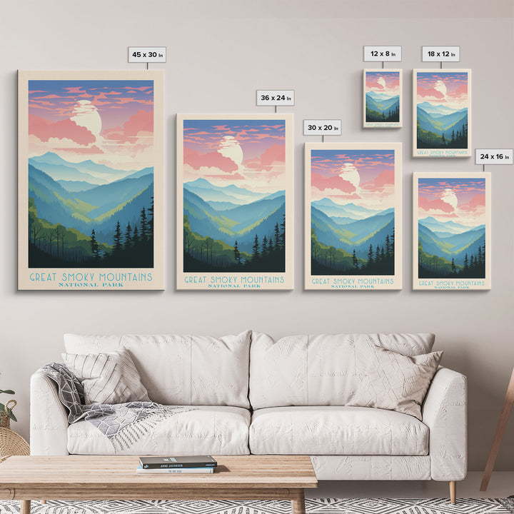 Great Smoky Mountains National Park Travel Art, National Park Print, Minimalist Travel Art, Midcentury Modern Style Landscape Painting