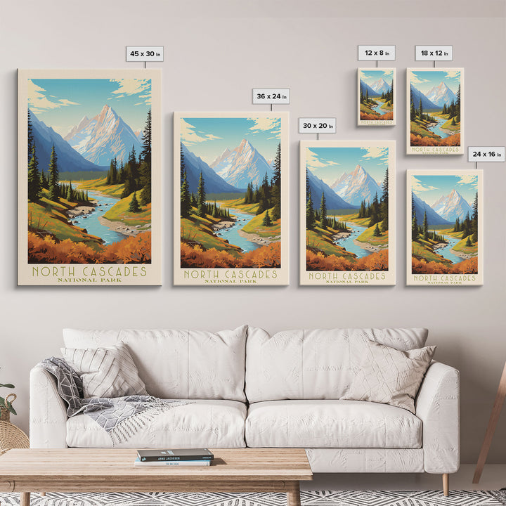 North Cascades National Park Washington Travel Art, National Park Print, Minimalist Travel Art, Midcentury Modern Style Landscape Painting