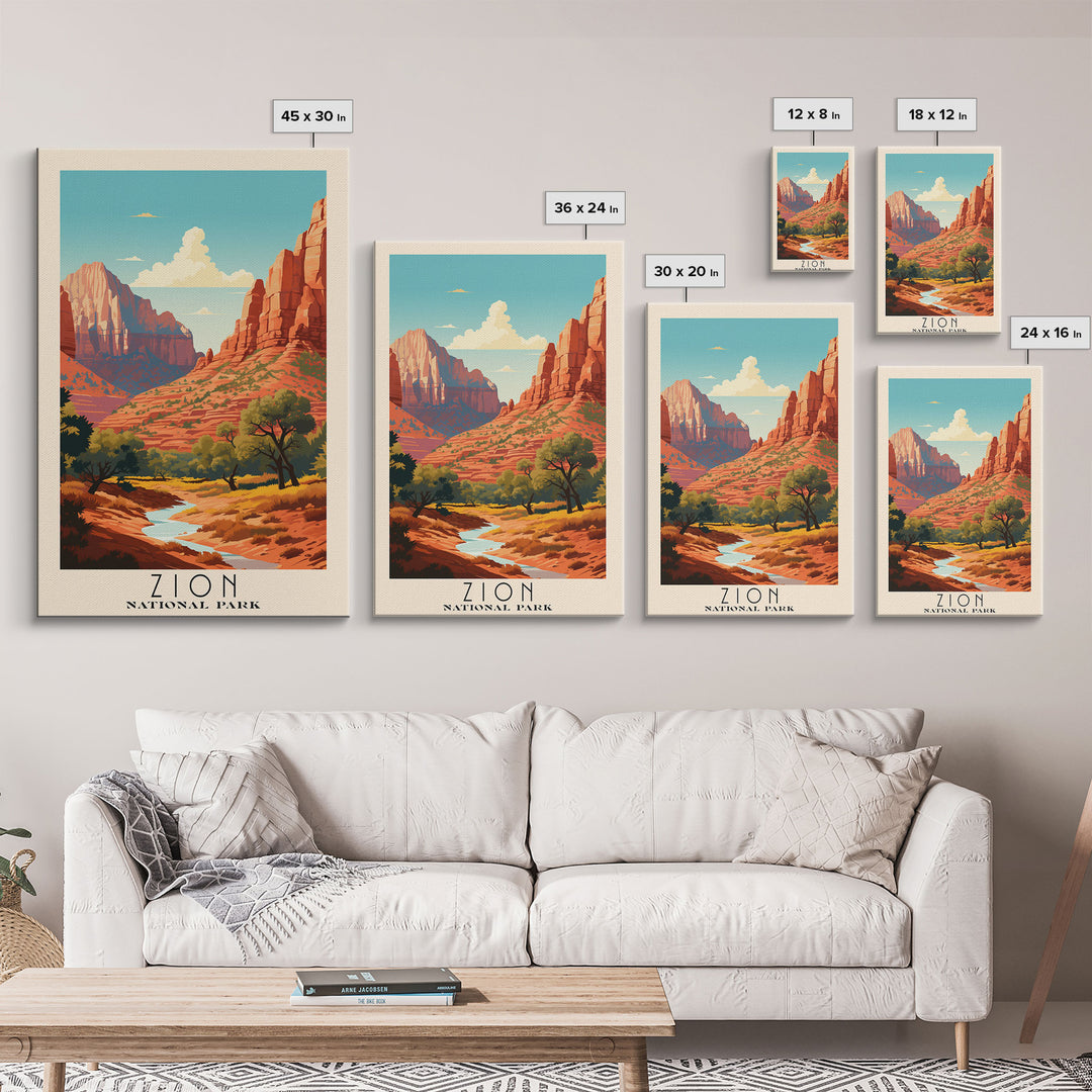 Zion National Park,  Utah Travel Art, National Park Print, Minimalist Travel Art, Midcentury Modern Retro Style Landscape