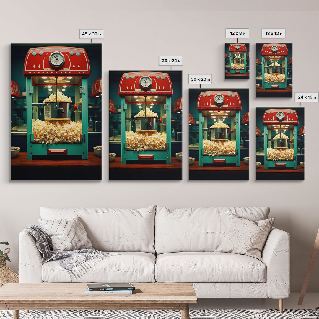 Popcorn Machine, Game Room Wall Art, Movie Wall Art, Canvas Print, Wall Hanging, Portrait Art, New Homeowner Gift, Dining Room Prints