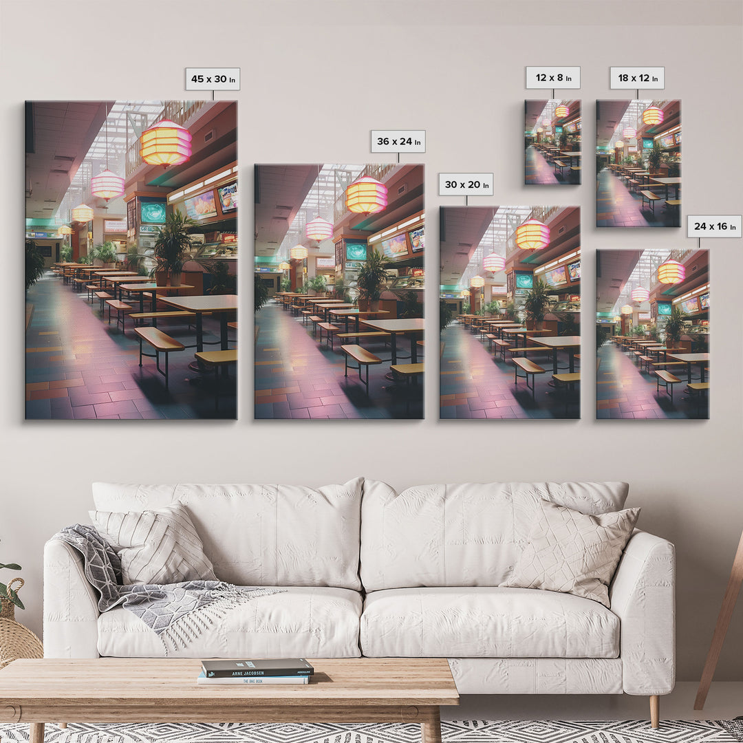 Retro Mall Wall Art, Food Court Art, Canvas Print, Wall Hanging, Portrait Art, First Home Gift, Tiny House Decor