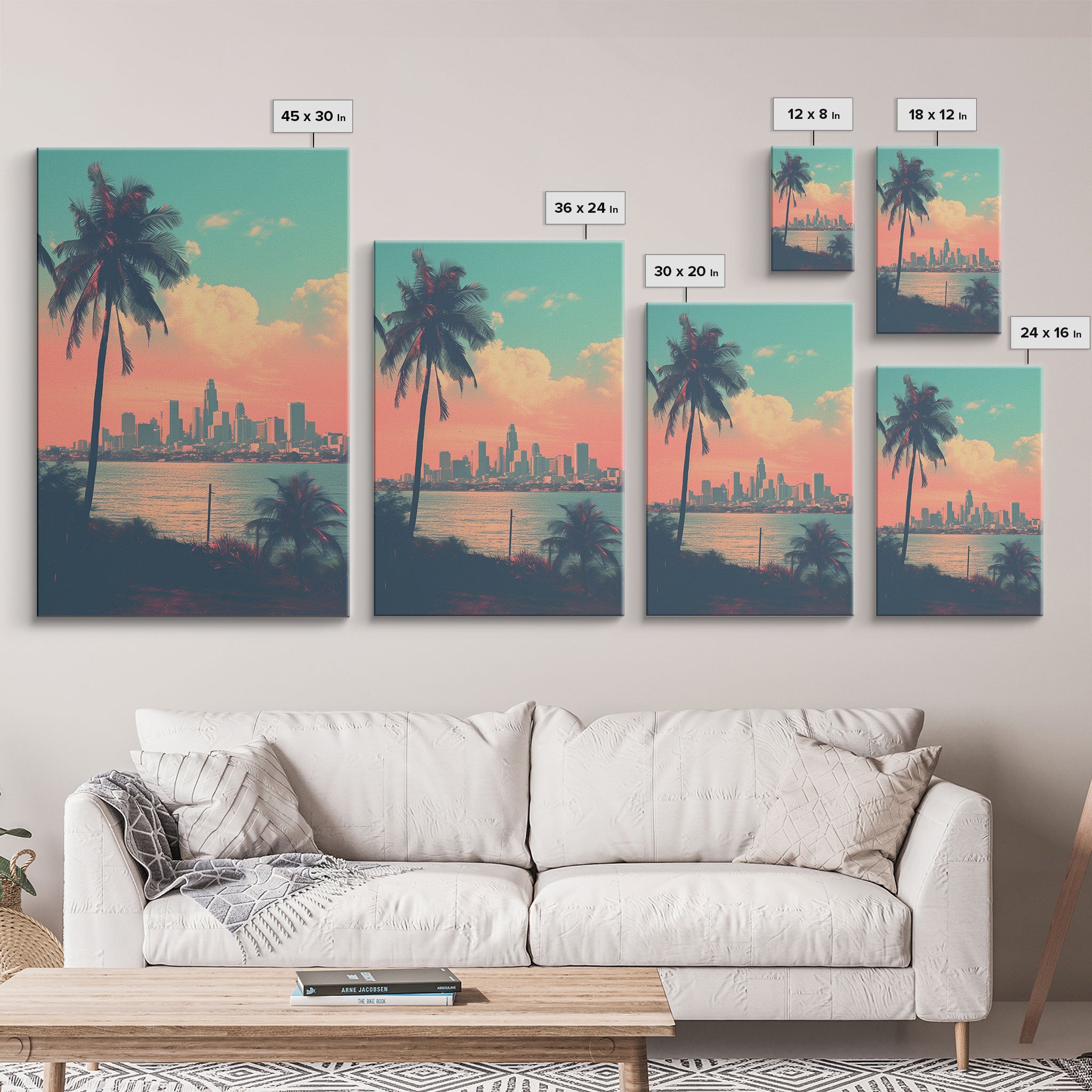 Cityscape Wall Art, Tropical Wall Art, Palm Tree Art, Canvas Print, Wall Hanging, Portrait Art, City Wall Art, Gifts For Grandma, Office Art