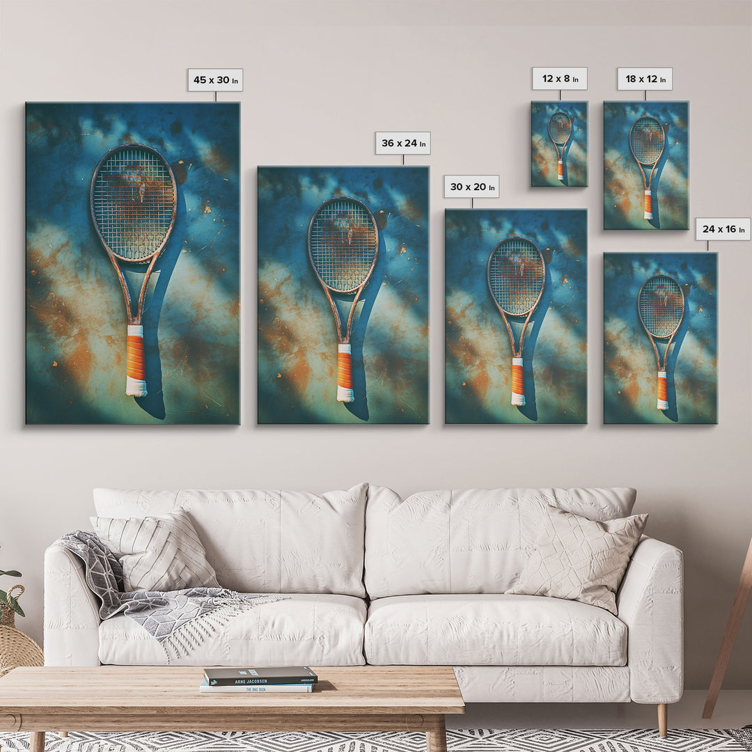 Tennis Racket, Tennis Wall Art, Sports Wall Art, Canvas Print, Wall Hanging, Portrait Art, Tennis Gifts, Preppy Wall Art, Bookshelf Decor