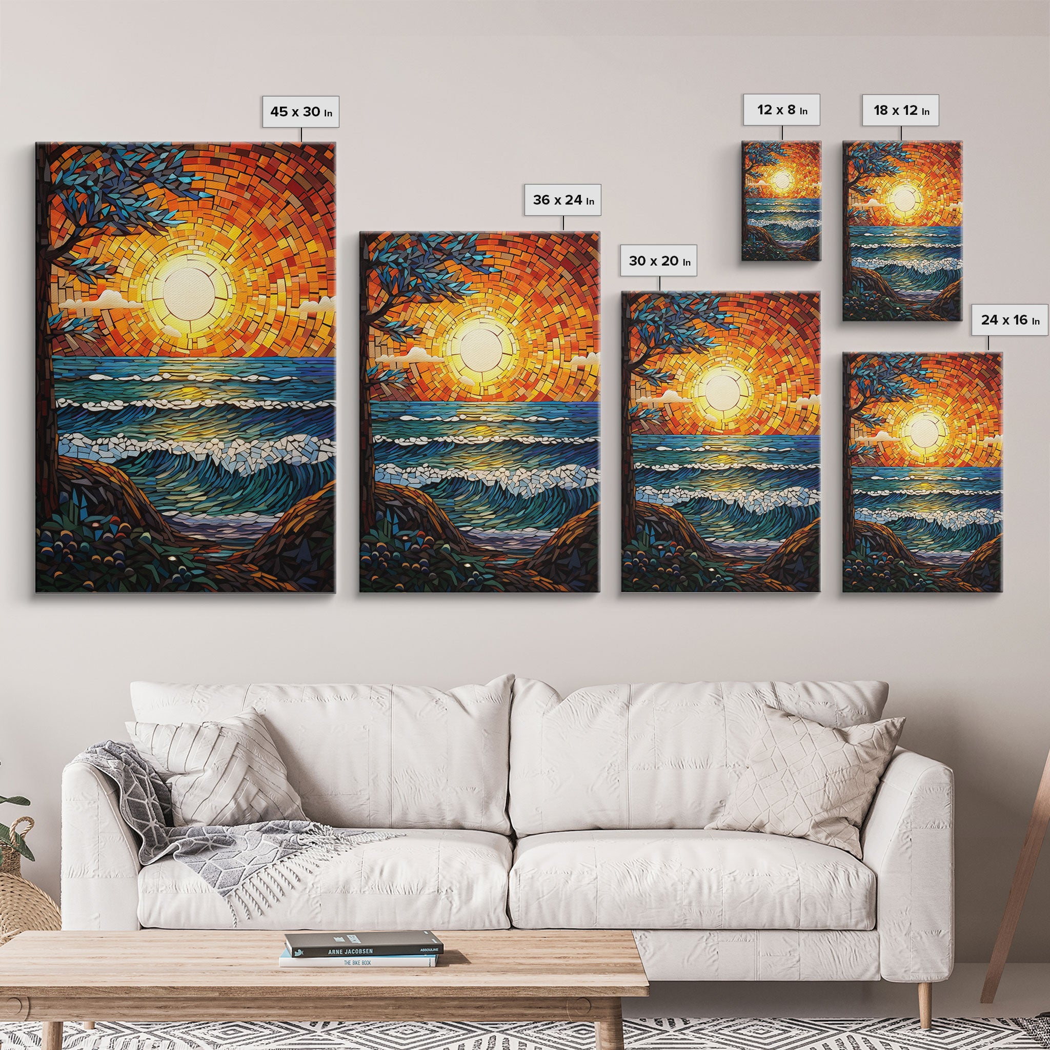 Ocean Wall Art, Beach Art, Sunset, Abstract Art, Canvas Print, Wall Hanging, Portrait Art, Real Estate Gift, Bookshelf Decor, Boho Wall Art